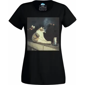 Dámské tričko Noční Život Kočky (Velikost: 4XL, Barva: Černá)