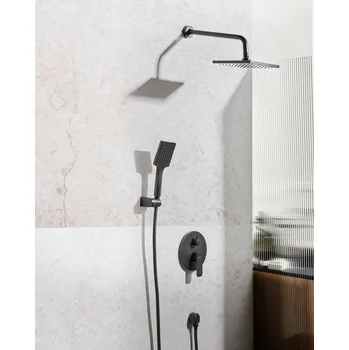 Sprchový set Podomítková sprchová souprava černá mosaz 3 režimy proudu vody nástenná dešťová sprcha moderní styl Beliani