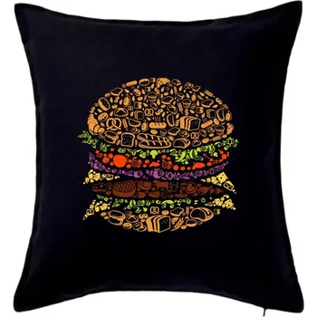 Polštář Burger - nákres z ikon - Polštář 50x50 - 50x50 - Pouze potah ( Černá )