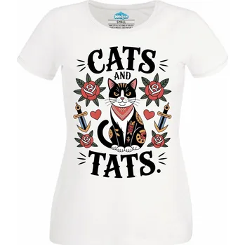 Dámské tričko Dámské tričko Kočka s Tetováním Cats and Tats (Velikost: L, Barva: Bílá)