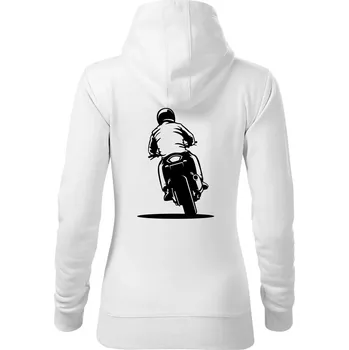 Dámská mikina Motorkář na zádech - silnice - Mikina dámská Cape s kapucí - XS ( Bílá )