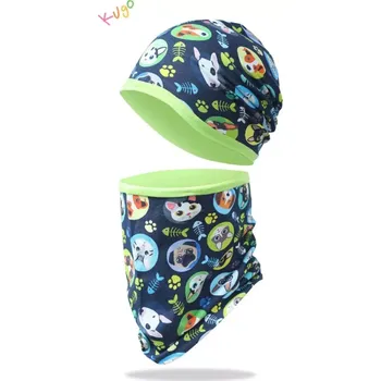 Čepice Chlapecká čepice s nákrčníkem Kugo CF5621 - kočka a pes (Jarní/podzimní set čepice a nákrčník pro kluky)