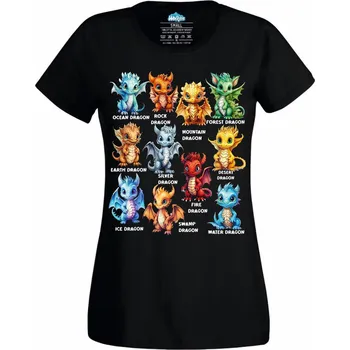 Dámské tričko Dračí Mláďata Živlů (Velikost: 4XL, Barva: Černá)