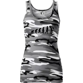 Dámské tričko Evoluce Saxofonu - Dámské Maskáčové tílko - S ( Šedý maskáč )