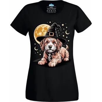 Dámské tričko Dámské tričko Čarodějův pes Goldendoodle (Velikost: S, Barva: Černá)