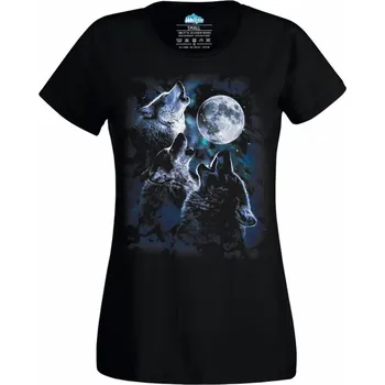 Dámské tričko Dámské tričko Vlci vyjící na Měsíc (Velikost: XXL, Barva: Černá)