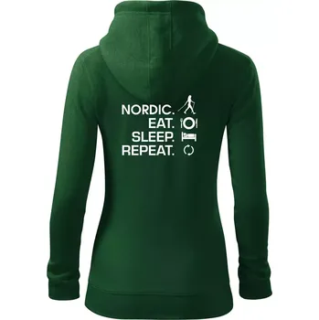 Dámská mikina Nordic walking eat sleep - Dámská mikina trendy zipper s kapucí - M ( Lahvově zelená )