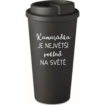 Termohrnek KAMARÁDKA JE NEJVĚTŠÍ POKLAD NA SVĚTĚ - černý termohrnek 475 ml