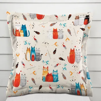 Povlak na polštářek Dětský bavlněný povlak na polštář s lemem Sandra SA-655 Kočičí svět modro-červený na krémovém 50 x 60 cm