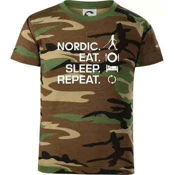Chlapecké tričko Nordic walking eat sleep - Dětské maskáčové triko - 134 cm/8 let ( Hnědý maskáč )