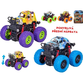 autíčko Crazy Truck monster truck 9 cm na setrvačník velká kola grafitti design - mix barev (modrá, zelená, oranžová, fialová)
