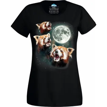 Dámské tričko Dámské tričko Pandy Červené vyjící na Měsíc (Velikost: 3XL, Barva: Černá)