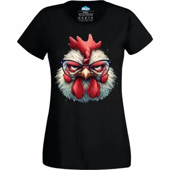 Dámské tričko Naštvaný Kohout v Brýlích (Velikost: 4XL, Barva: Černá)