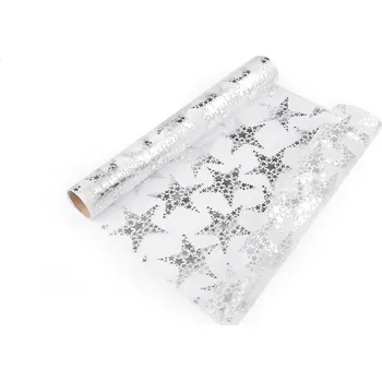 Vánoce Vánoční organza s potiskem - hvězda, šíře 36 cm