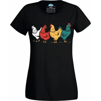 Dámské tričko Dámské tričko Barevné Slepice v Řadě (Velikost: 4XL, Barva: Černá)