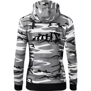Dámská mikina Evoluce Saxofonu - Dámská mikina trendy zipper s kapucí - S ( Šedý maskáč )