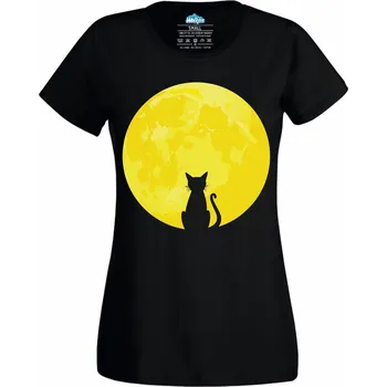 Dámské tričko Dámské tričko Silueta Kočky v Měsíční Záři (Velikost: XXL, Barva: Černá)