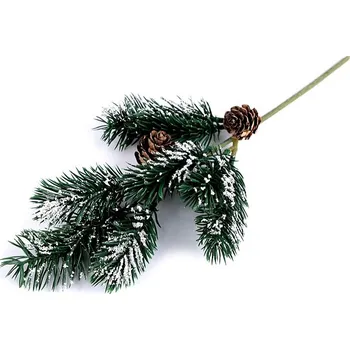 umělá květina Umělý smrk s šiškami ojíněný zimní menší, barva 2 zelená