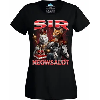 Dámské tričko Královská kočka Sir Meowsalot (Velikost: 4XL, Barva: Černá)