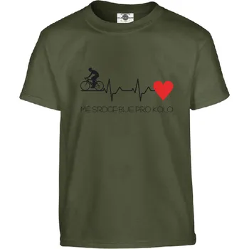 Pánská móda Tričko Mé srdce bije pro kolo | Puls Druh: Dětské, Barva: Khaki, Velikost: 158-XL