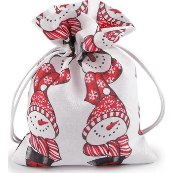 Vánoční dárkový pytlík sněhulák 13x18 cm imitace juty, barva 1 bílá