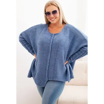 Dámský svetr Dámský svetr Plus Size s akrylem volného střihu a rukávem 3/4 denimový UNI