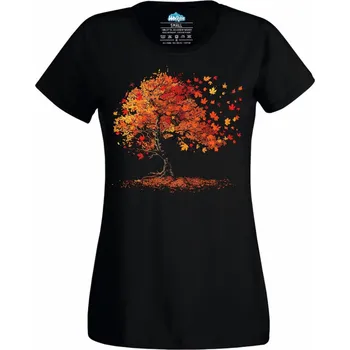 Dámské tričko Strom v Barvách Podzimu (Velikost: 4XL, Barva: Černá)