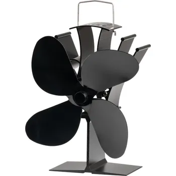 Krbové nářadí Ventilátor na kamna Strend Pro, krbový, stojanový, poháněný teplem, 4-lopatkový, černý