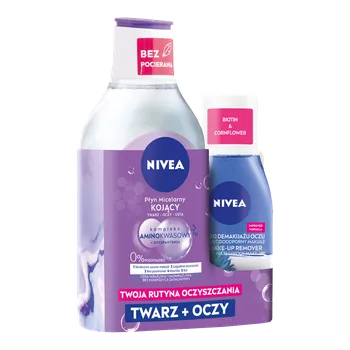 Micelární voda Nivea sada: uklidňující micelární voda pro citlivou pleť, 400 ml + dvoufázová voda na odličování očí, 125 ml
