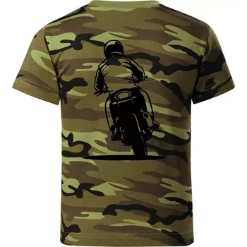 Motorkář na zádech - silnice - Dětské maskáčové triko - 134 cm/8 let ( Zelený maskáč )