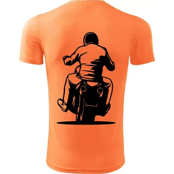 Pánské tričko Motorkář na zádech - chopper - Pánské triko Fantasy sportovní (dresovina) - S ( Neon mandarine )
