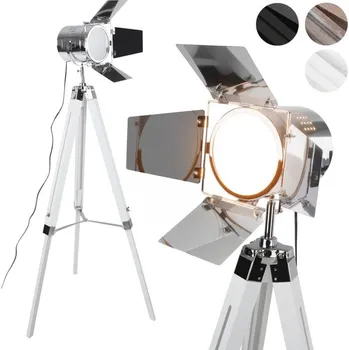 Stojací lampa JAGO Stojací lampa s dřevěnou trojnožkou, bílá matná