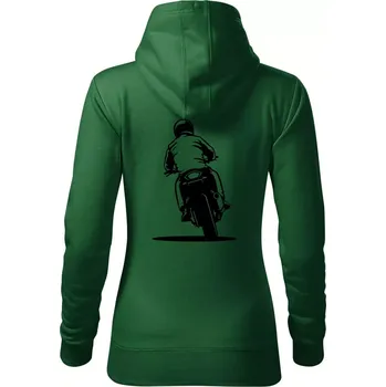 Dámská mikina Motorkář na zádech - silnice - Mikina dámská Cape s kapucí - M ( Lahvově zelená )