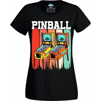 Dámské tričko Retro Pinball Automat (Velikost: 4XL, Barva: Černá)