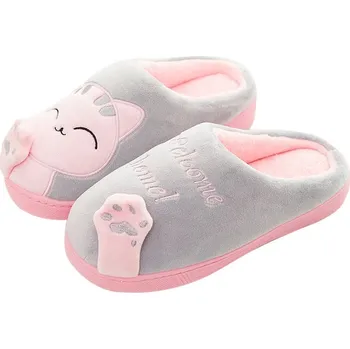 Dámské sandále Zimní plyšové pantofle s kočkou Barva: Šedá, Velikost: 36-37