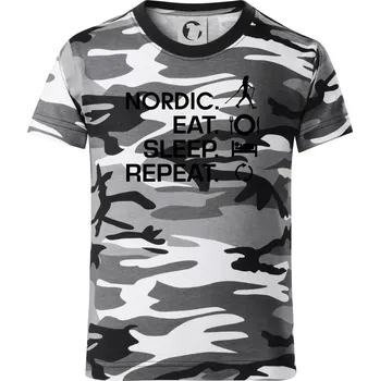 Nordic walking eat sleep - Dětské maskáčové triko - 146 cm/10 let ( Šedý maskáč )