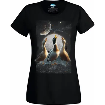 Dámské tričko Dámské tričko Kachny vyjící na Měsíc (Velikost: L, Barva: Černá)