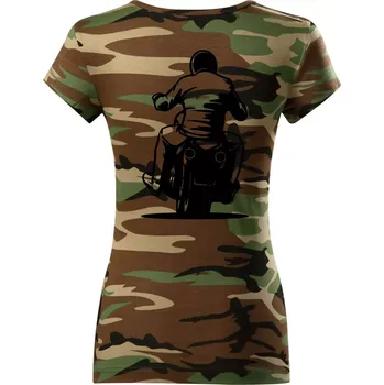Dámské tričko Motorkář na zádech - chopper - Dámské maskáčové triko - XS ( Hnědý maskáč )
