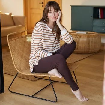 Dámské pyžamo Pruhované moltonové pyžamo s legínami režná/karamelová 42/44