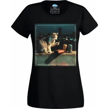 Dámské tričko Pouliční Kočka na Střeše (Velikost: 4XL, Barva: Černá)