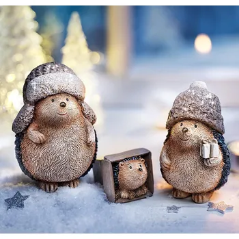 Vánoční dekorace Dekorace Ježčí rodina, 3 ks hnědá/šedá