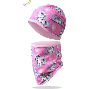 Čepice Dívčí čepice s nákrčníkem Kugo CF5621 - růžová poník (Jarní/podzimní set čepice a nákrčník pro holky)