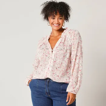 Dámská halenka Voálová halenka s květinovým potiskem režná/růžová 38