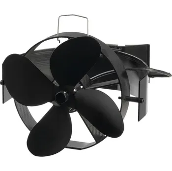 Krbové nářadí Ventilátor na kamna Strend Pro, krbový, s úchytem na kouřovod a magnetem, poháněný teplem, 4-lopatkový, černý
