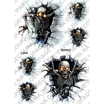 Umělecký papír Rýžový a soft papír na decoupage - Kostlivec - KB04046 Materiál: Soft, Rozměr: A4