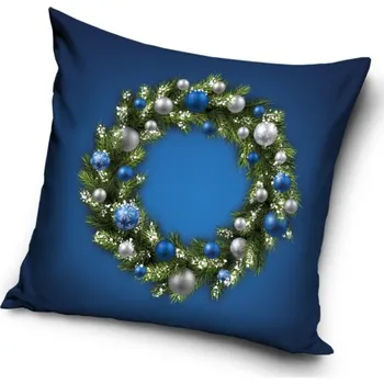 TipTrade Dekorační polštářek Vánoční Věnec Modrý 40 x 40 cm