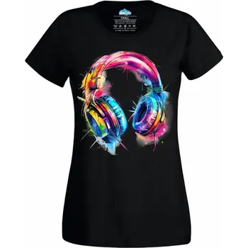Dámské tričko Dámské tričko Barevná Sluchátka (Velikost: XS, Barva: Černá)
