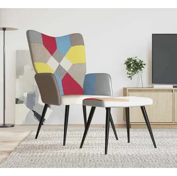 Křeslo vidaXL Relaxační křeslo se stoličkou patchwork textil [328198] Barva: Šedá