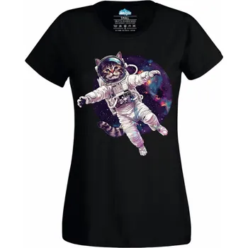 Dámské tričko Dámské tričko Kočičí Výprava na Měsíc (Velikost: M, Barva: Černá)