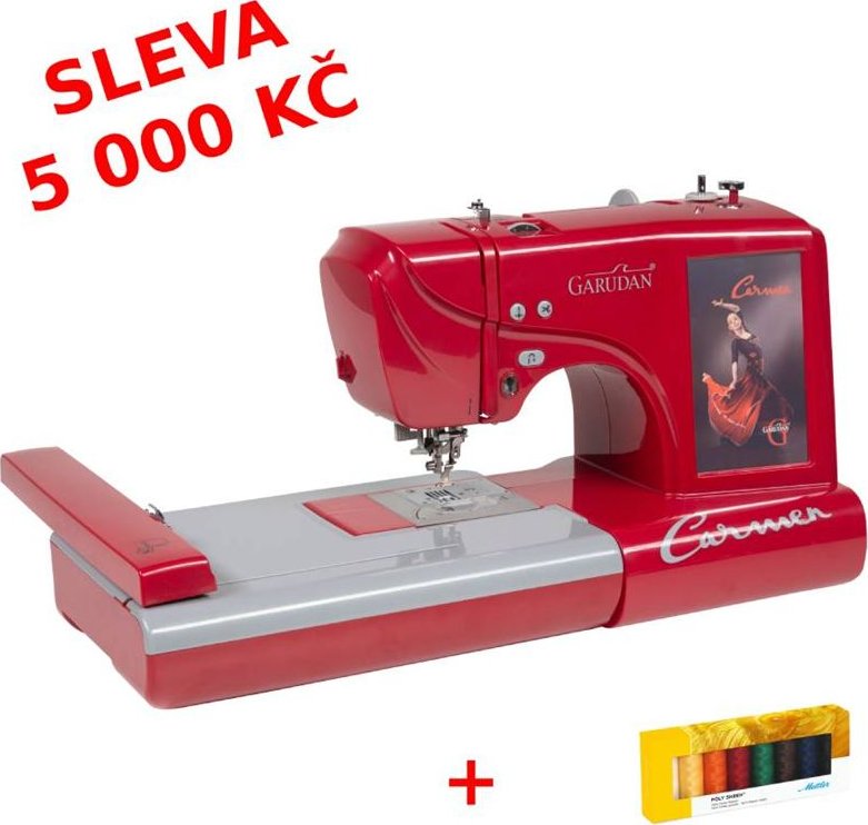 Kombinovaný šicí a vyšívací stroj Garudan CARMEN GES-1162 3 v 1 + vyšívací nitě Amann ZDARMA